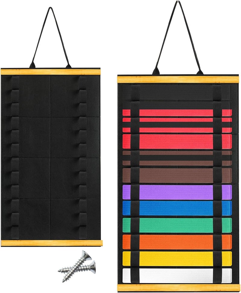 Famaster Wooden Karate & Taekwondo Belt Display Rack - Celebrate Beginners'Journey - A Meaningful Gift of Effort and Perseverance - Image 1